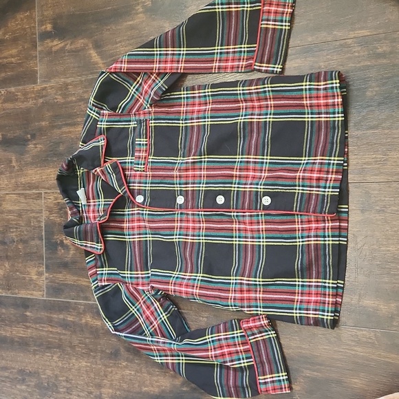 CREWCUTS black tartan pajama shirt 5 boys plaid top button down pjs - Picture 2 of 6